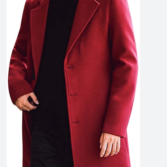 Springrain Men's Notched Lapel Single Breasted Long Pea Coat Trench Coat XL - Picture 2 of 12